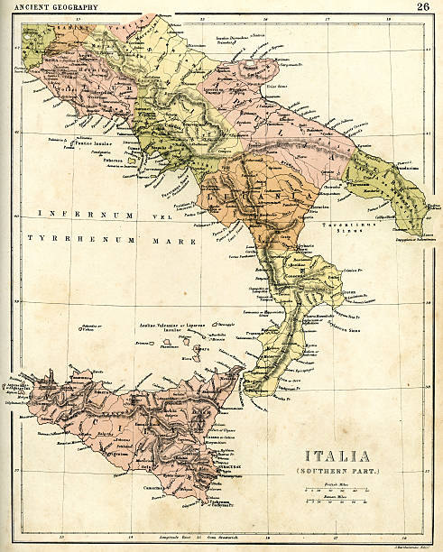 Antique map of Southern Italia Vintage map from 1861 of Southern Italia in ancient times italie stock illustrations