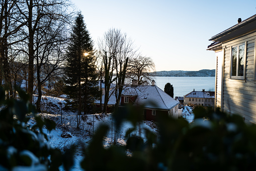 Bergen with sun after the snow, Norway