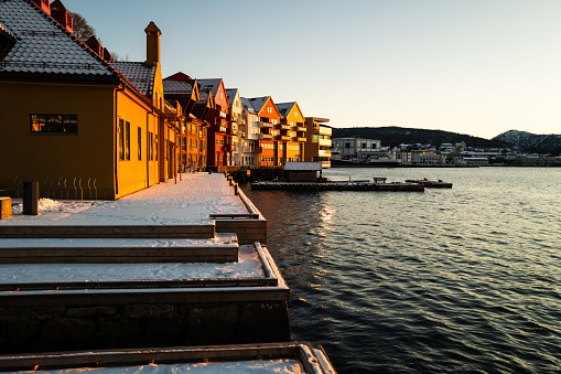 Bergen with sun after the snow, Norway