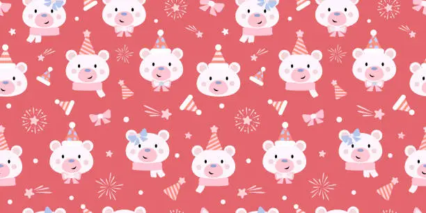 Vector illustration of Cute red holiday wallpaper for kids, vector repeat pattern background for the winter holidays, wrapping paper