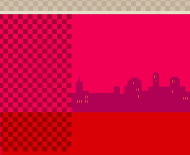 Vector illustration of City skyline on red background