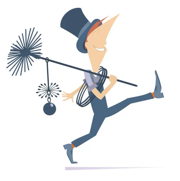 Vector illustration of Walking cartoon chimney sweeper