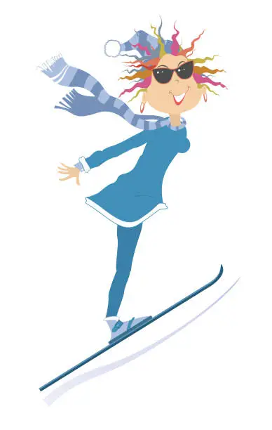 Vector illustration of Young woman a ski jumper