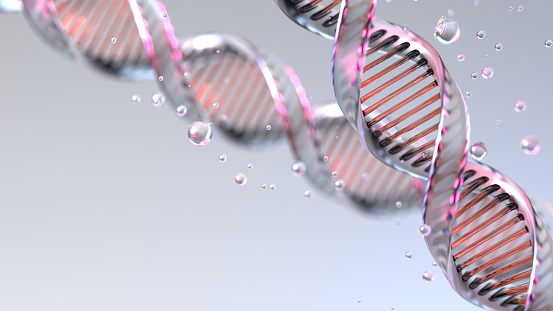 Realistic abstract DNA structure concept,molecule helix spiral,science,medical,genetic biology,analysis chromosome,DNA chromosome genetic human,gene cell dark background,3d render,illustration