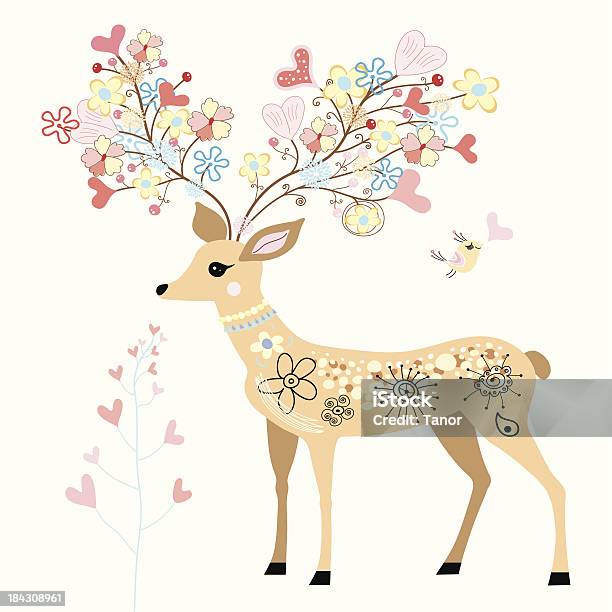 Deer Floral Stock Illustration - Download Image Now - Color Image, Deer, Illustration