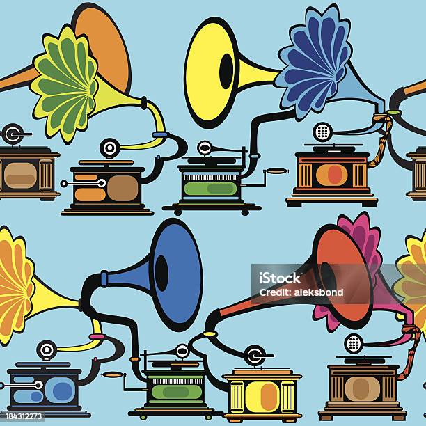 Sem Costura Retro Multicor Gramofone - Arte vetorial de stock e mais imagens de Arte, Cultura e Espetáculo - Arte, Cultura e Espetáculo, Colorido, Cor preta