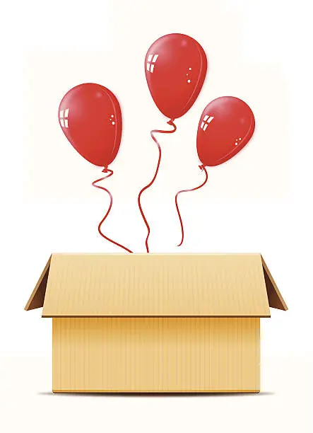 Vector illustration of Cardboard box with balloons -VECTOR