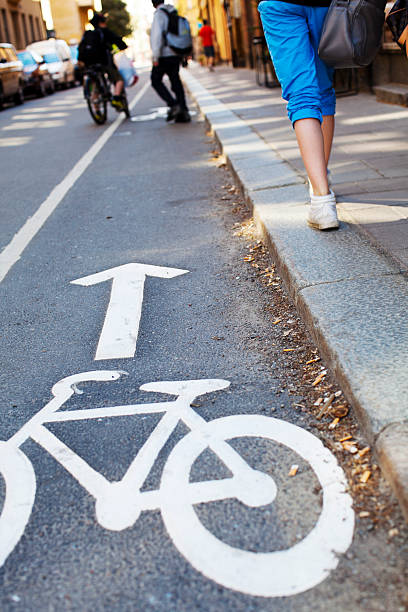 istock Bicycle lane and people in Stockholm 184313523