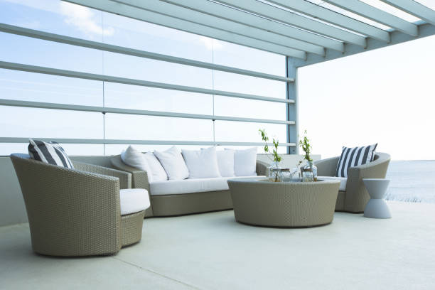 istock Sofa and chairs on modern patio 184313553