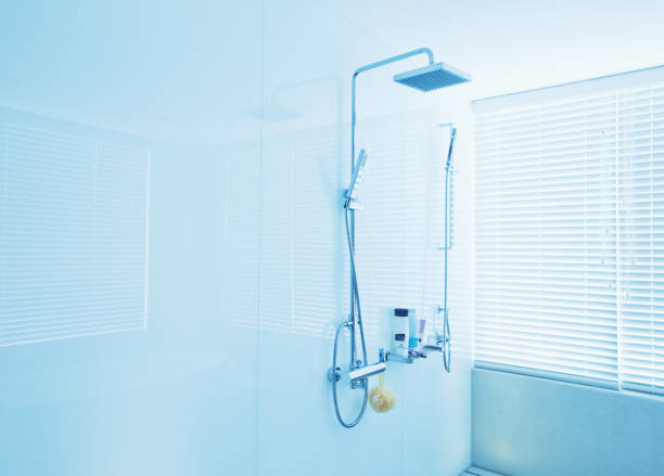 istock Square shower head in modern bathroom 184313560