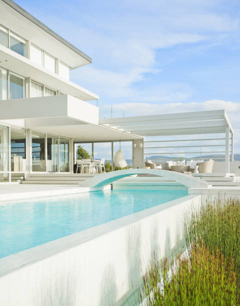 istock Swimming pool and modern house 184313606