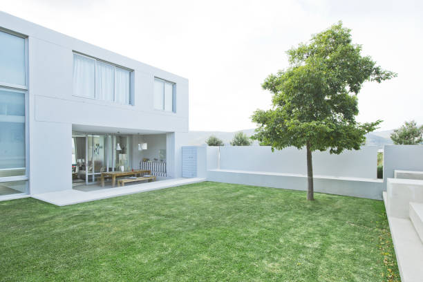 istock Lawn outside modern house 184313610