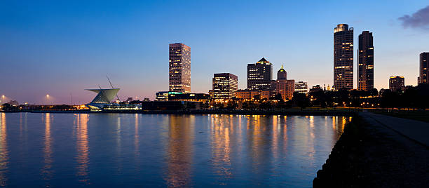 Panoramic View of Milwaukee at Dusk stock photo