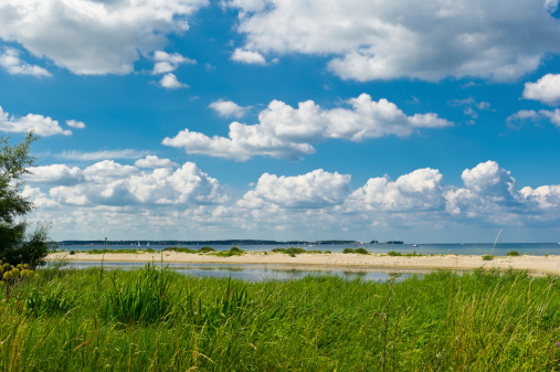 Beach and Kieler Foehrde near Laboe at the Ostseemuendung