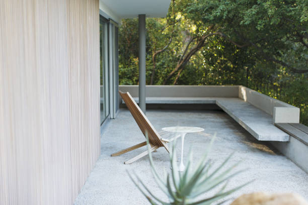 istock Chair and table on modern patio 184315886