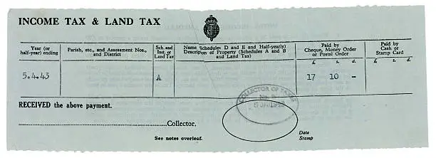 "A British demand for income tax and land tax, 1943. Personal details removed.Please see my lightboxes for more interesting items."