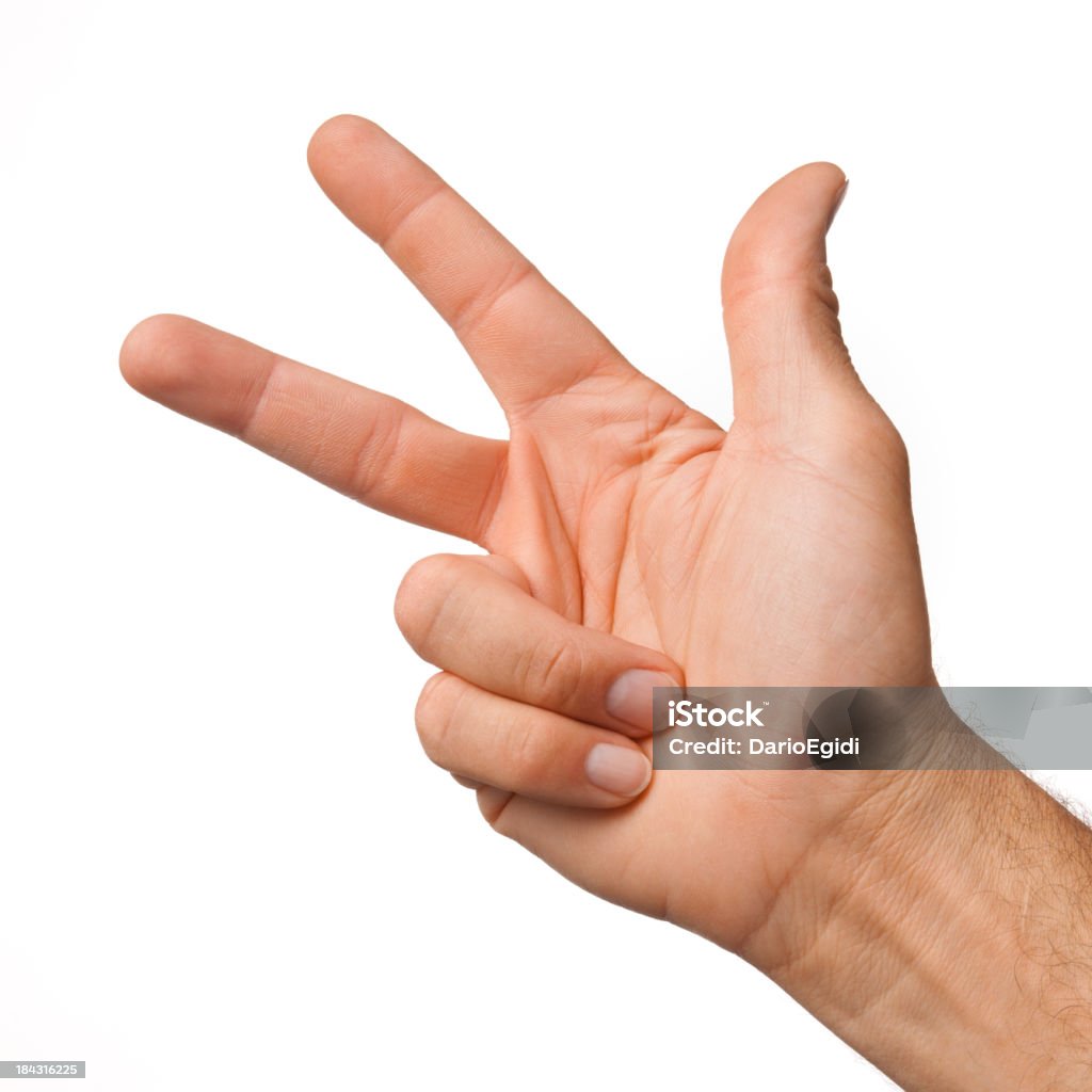 Maschio mano rendendo il numero tre su sfondo bianco - Foto stock royalty-free di Numero 3