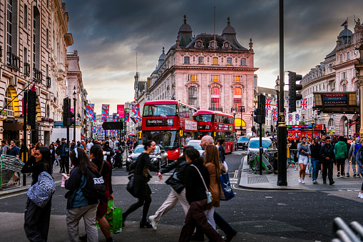 London, United Kingdom - June 1, 2023: Street view to piccadilly circus. It is a very famous place and it is always very busy there.