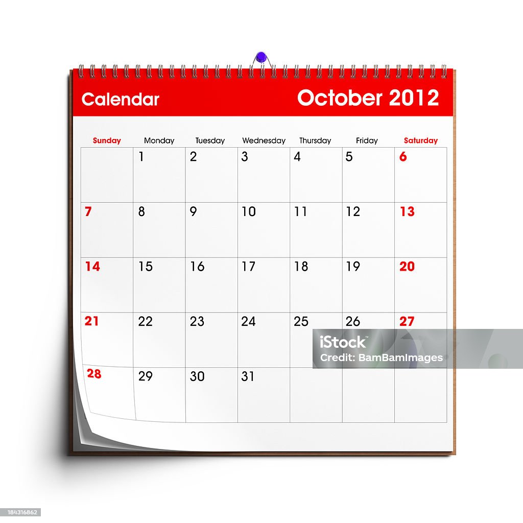 Wall Calendar October 2012 A wall calendar with October 2012 displayed.Check out the other images in this series here... 2012 Stock Photo