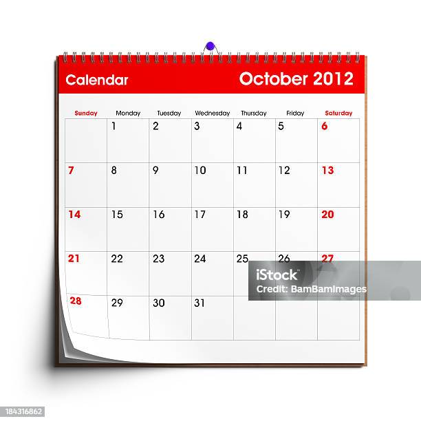 Wall Calendar October 2012 Stock Photo - Download Image Now - 2012, Annual Event, Brown