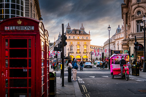London, United Kingdom - June 1, 2023: Street view to piccadilly circus. It is a very famous place and it is always very busy there.