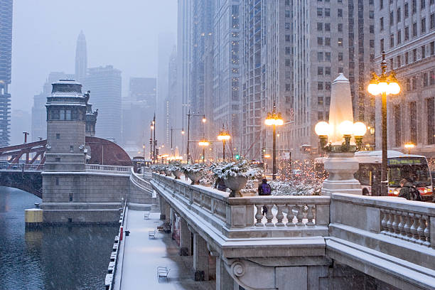 Chicago Wacker Drive no Inverno - fotografia de stock