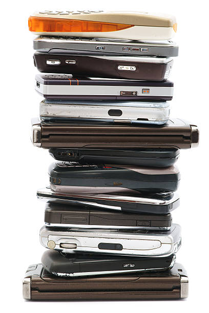 istock Big stack of old mobile phones isolated on white background 184318707