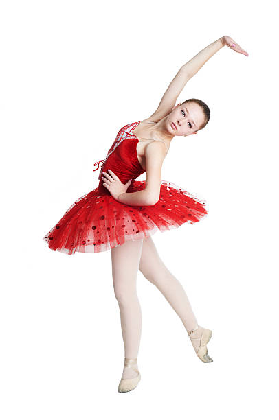 istock Ballerina in a red lace tutu on white background 184318850