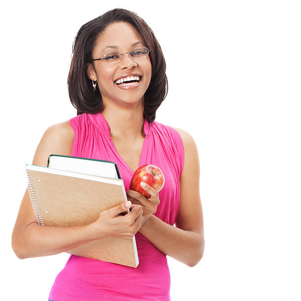istock Laughing Teacher With Books and Apple, Isolated on white background 184318858