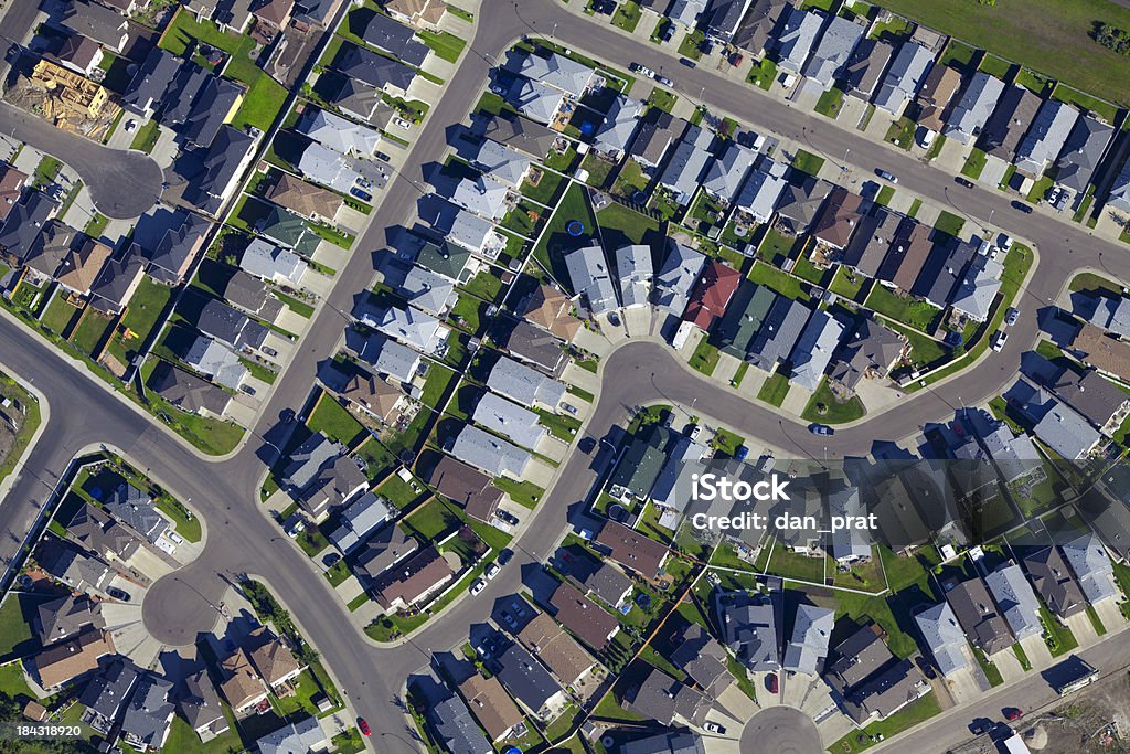Modern Neighborhood Aerial photo of a modern middle class neighborhood. Aerial View Stock Photo