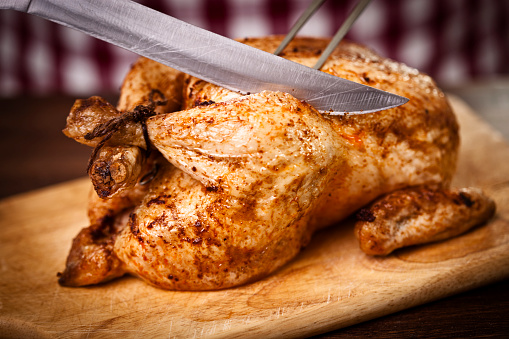 Carving a delicious roast chicken