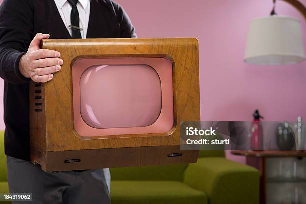 Vintage Pink Television Stock Photo - Download Image Now - Retro Style, Television Set, 1950-1959