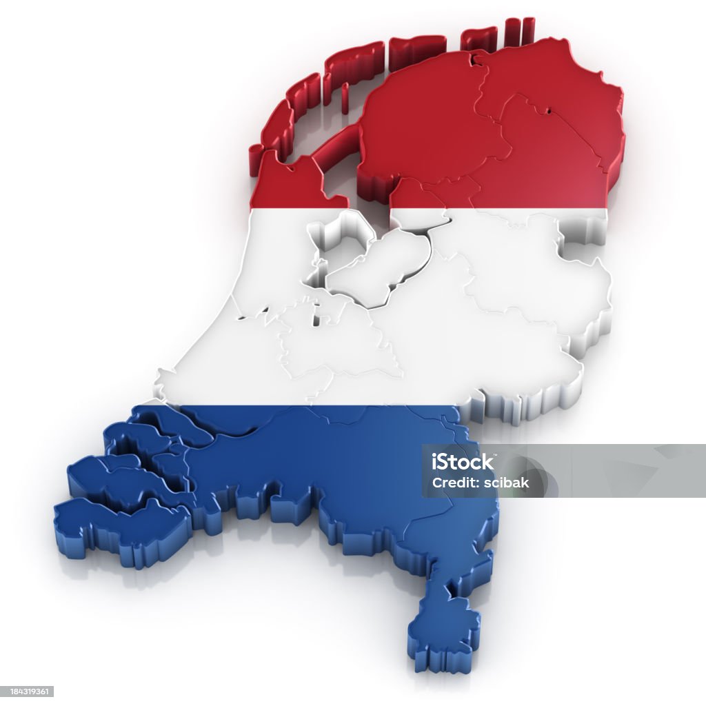 Países Bajos, mapa con bandera - Foto de stock de Fondo blanco libre de derechos
