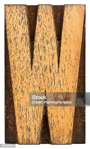 Alphabet Old Wood Typesetting Letter W Stock Photo - Download Image Now - Alphabet, Antique, Arts Culture and Entertainment