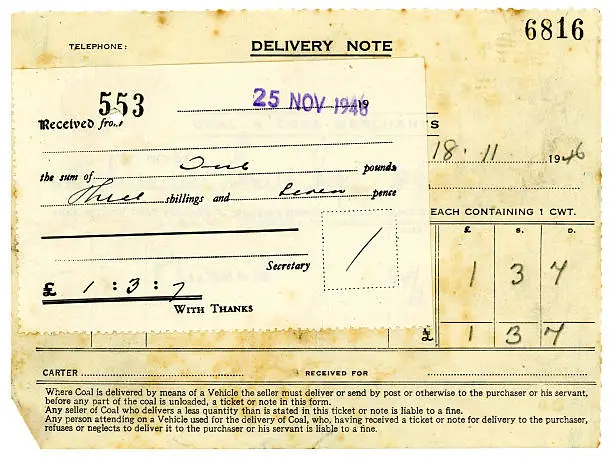 Photo of Coal delivery bill and receipt, 1946