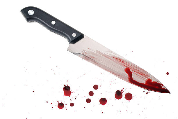 istock Bloody kitchen knife with splattered blood. 184320320