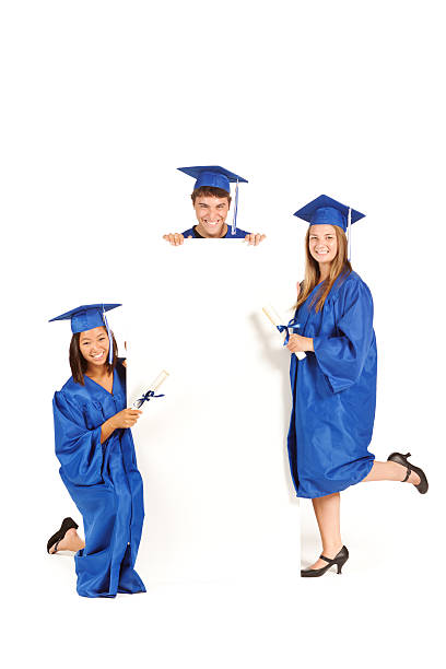istock Happy Graduating High School Students Holding Sign Board on White 184321499