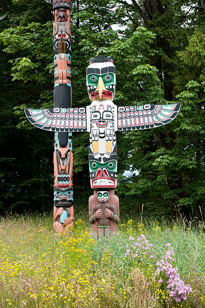 тотемный столб - native american statue wood carving стоковые фото и изображения