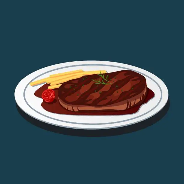 Vector illustration of Grilled Steak on Plate Vector Illustration