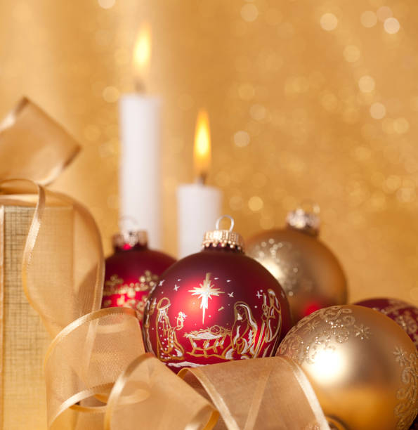 istock Nativity Scene Ornaments and Christmas Candles 184322055