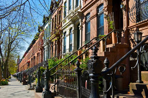 갈색 사암 연립 주택, 공원 기울기, brooklyn, new york city - brooklyn brownstone new york city row house 뉴스 사진 이미지