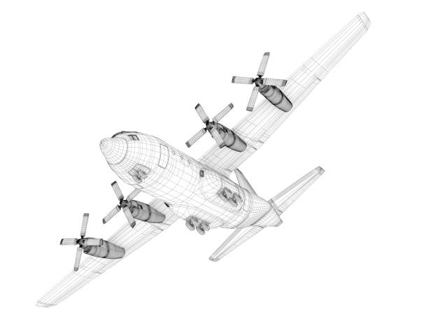 istock 3D Sketch architecture  Cargo Military Transport Airplane  Lockheed C-130 Hercules 184322624