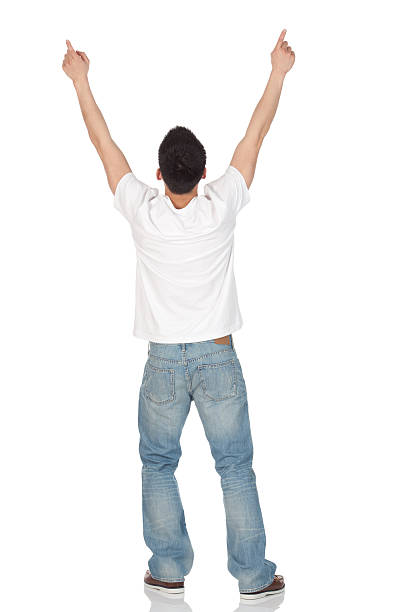 istock Rear view of a man cheering 184323311