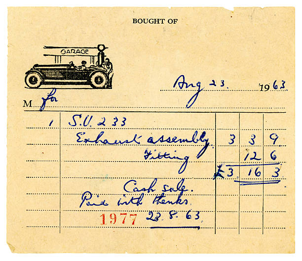 An old British bill for repairs done to a car in 1963. Identifying details removed.