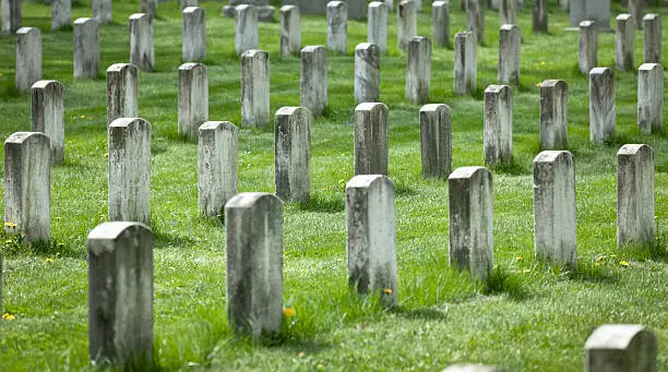 Photo of Gettysburg National Cemetery With Grave Markers Showing Their Age