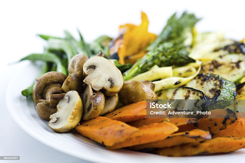 Grilled Vegetable Platter "Grilled Vegetable Platter.  Veggie platter with carrots, asparagus, mushrooms, green beans, peppers, squash, and zucchini.  Captured as a 14-bit Raw file. Edited in ProPhoto RGB color space." Asparagus Stock Photo