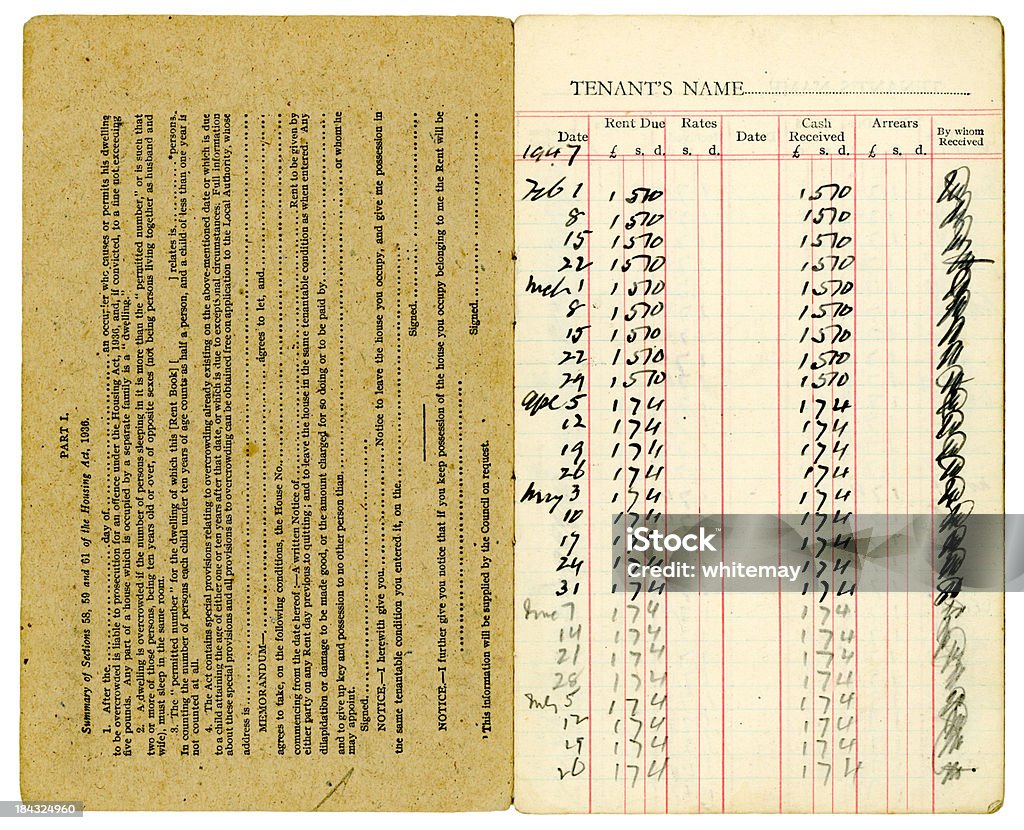 Старая английская арендовать Забронируйте 1947 (внутренняя сторона - Стоковые фото Старомодный роялти-фри