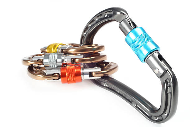 Climbing set. Group of carabiners and other climbing tools