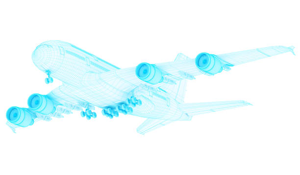istock 3D Sketch architecture abstract blue Commercial  Airplane  A380  1 184325492