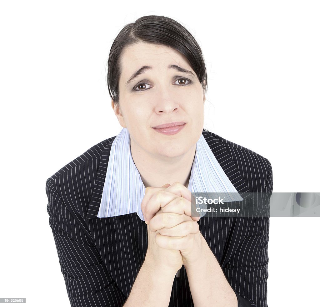 Pleading Business woman Business woman pleads on white background Adult Stock Photo